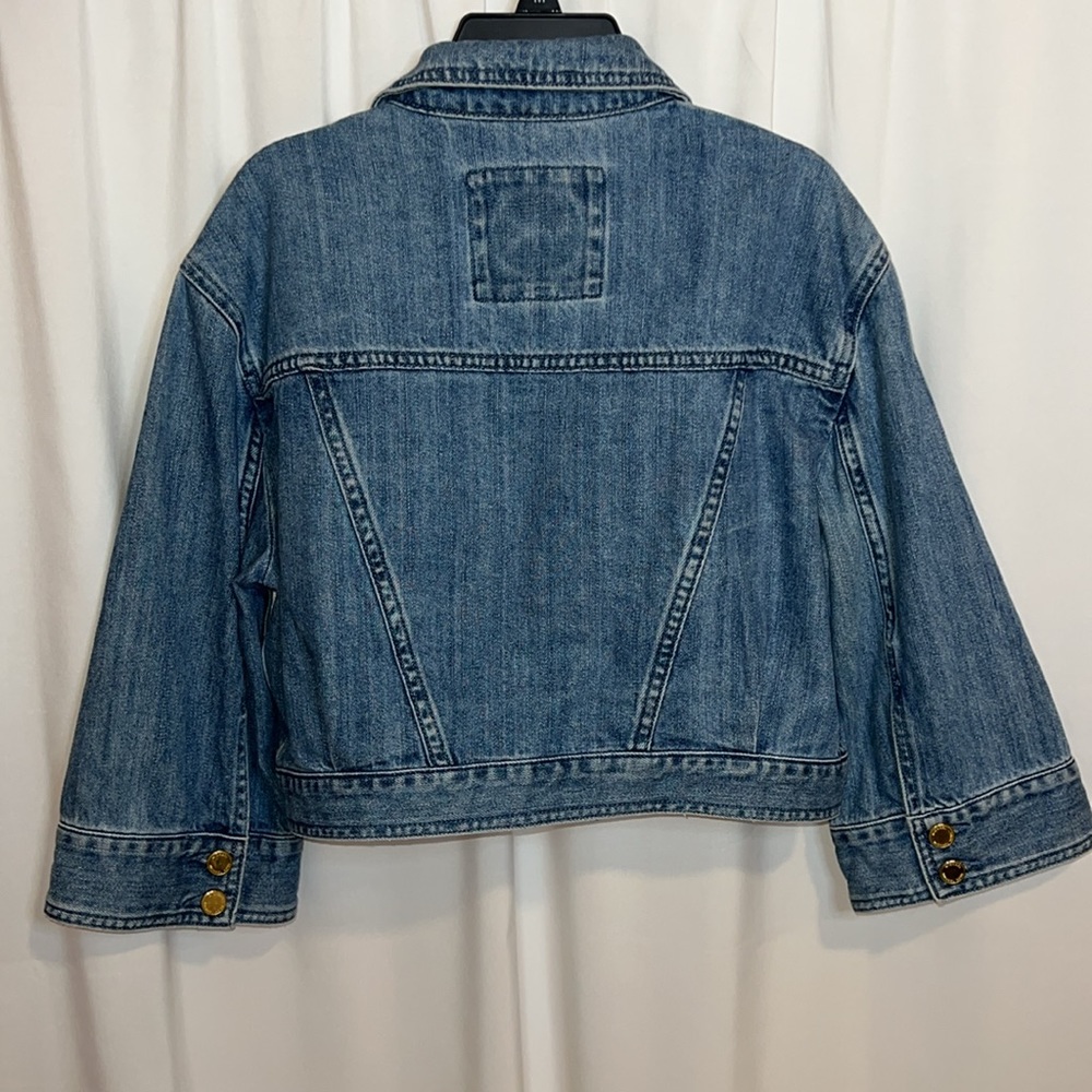 MICHAEL Michael Kors Cropped Denim Jacket Medium Wash with Gold Buttons | Size S - Picture 3 of 8